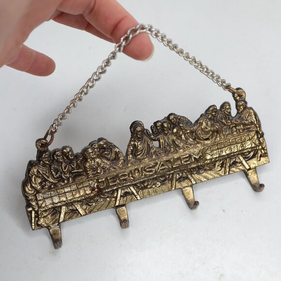 Vintage Brass The Last Supper Wall Hooks Kitchen Towel Rack Key Hanger Gold - Picture 7 of 9